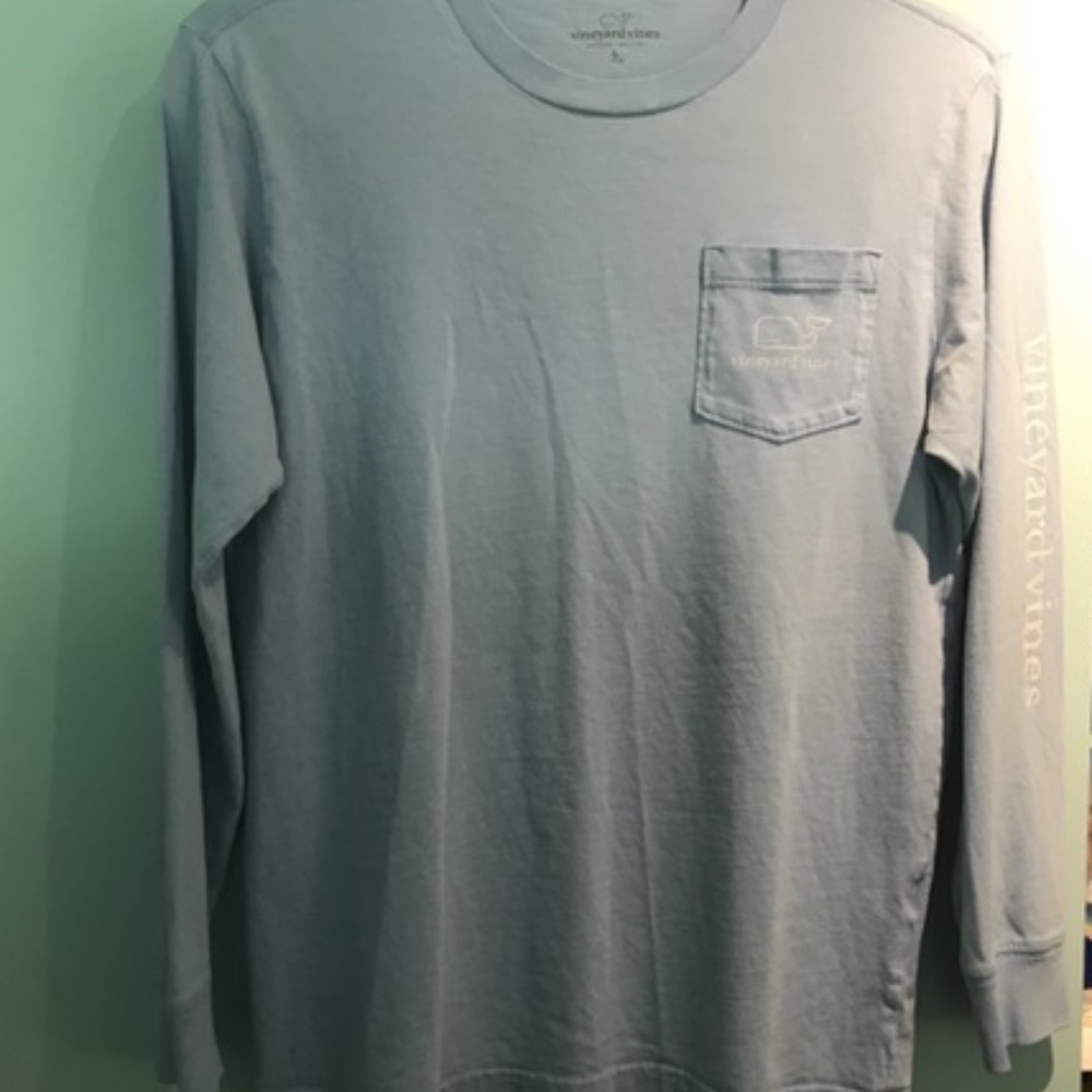 Powder Blue Long Sleeve Vintage Whale Pocket Tee
